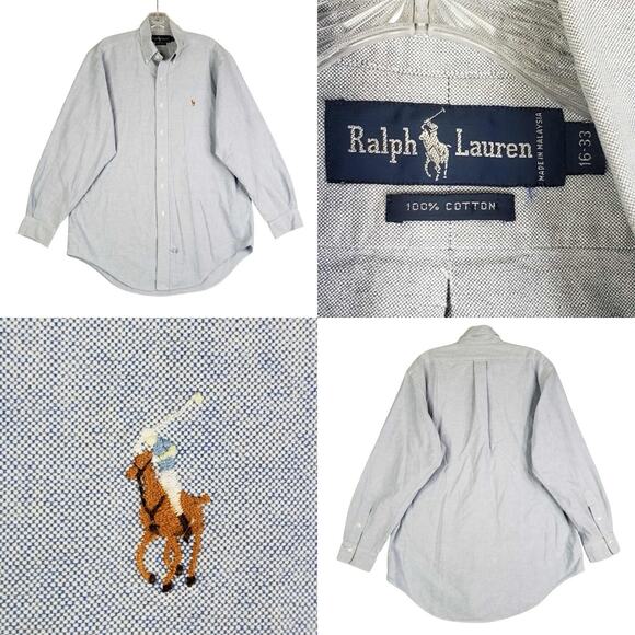 Polo Ralph Lauren Oxford Shirt Mens Size Large L 16 Button Down Solid Blue - Picture 1 of 10